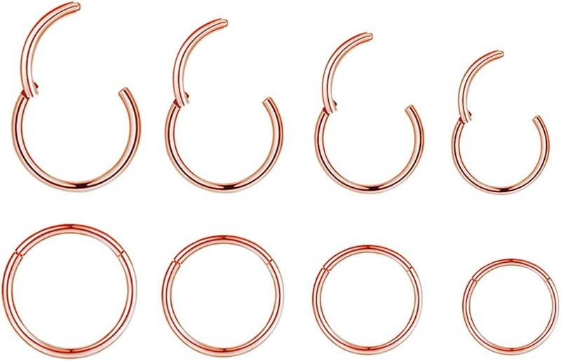 HQLA 4Pairs/Pcs 18G Surgical Steel Hinged Clicker Segment Nose Rings Hoop Helix Cartilage Daith Tragus Sleeper Earrings Body Piercing for Women Men 6mm 8mm 10mm 12mm - Image 1